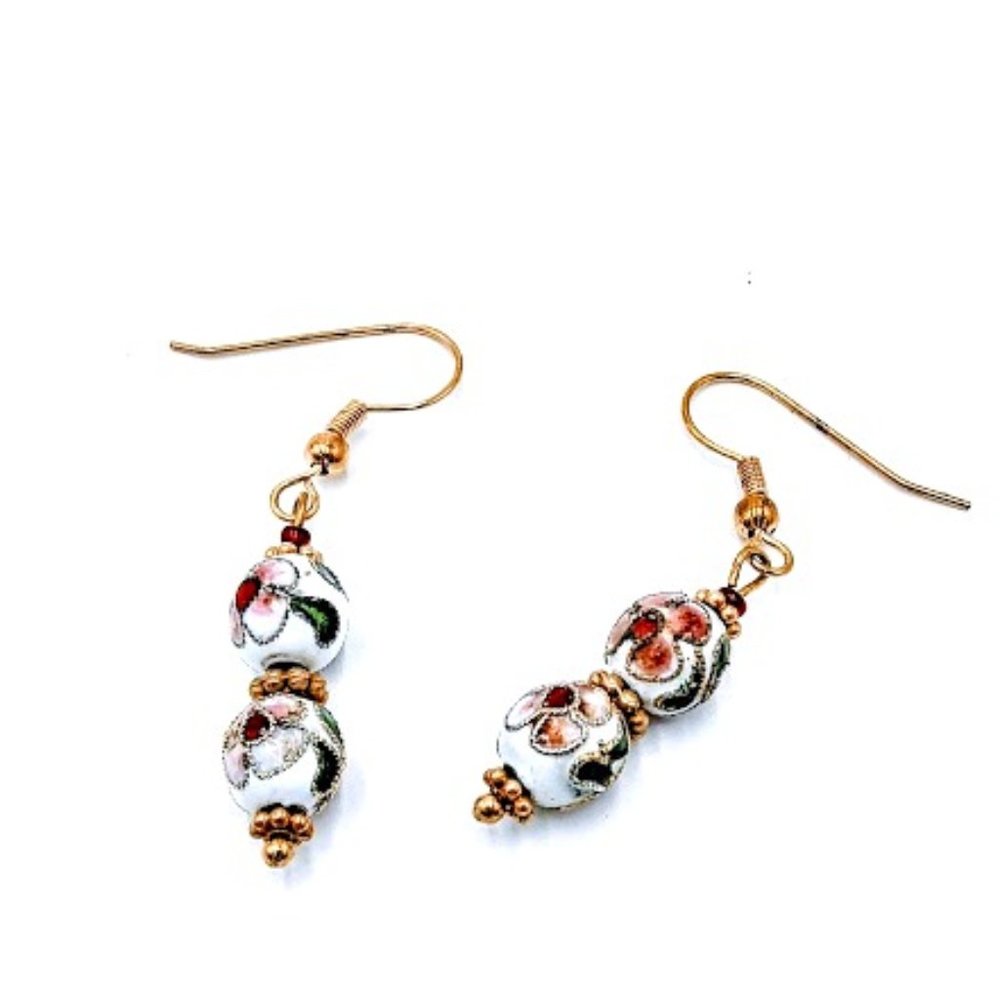 CLOISONNE FLORAL BEAD* EARRINGS*HAND CRAFTED*EAR WIRES WILL BE REPLACED